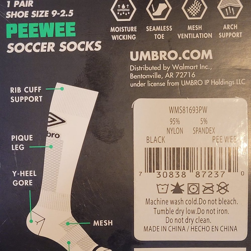 Pairs Umbro Junior Knee High Soccer Socks Black/wh